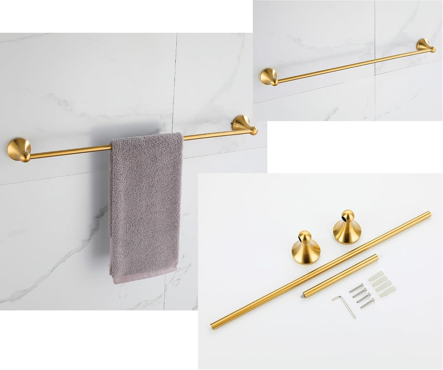 4 Pcs Gold Bathroom Hardware Set - Brushed Brass Gold Bathroom Accessories Kit, Stainless Steel Wall Mounted 23.6 Inch