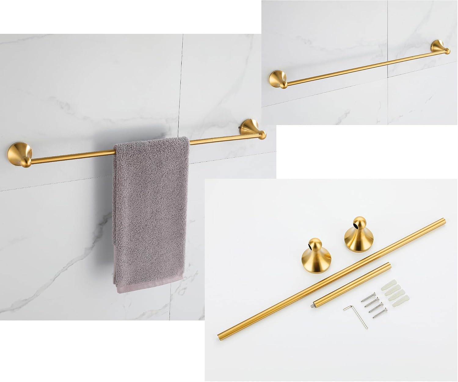 4 Pcs Gold Bathroom Hardware Set - Brushed Brass Gold Bathroom Accessories Kit, Stainless Steel Wall Mounted 23.6 Inch