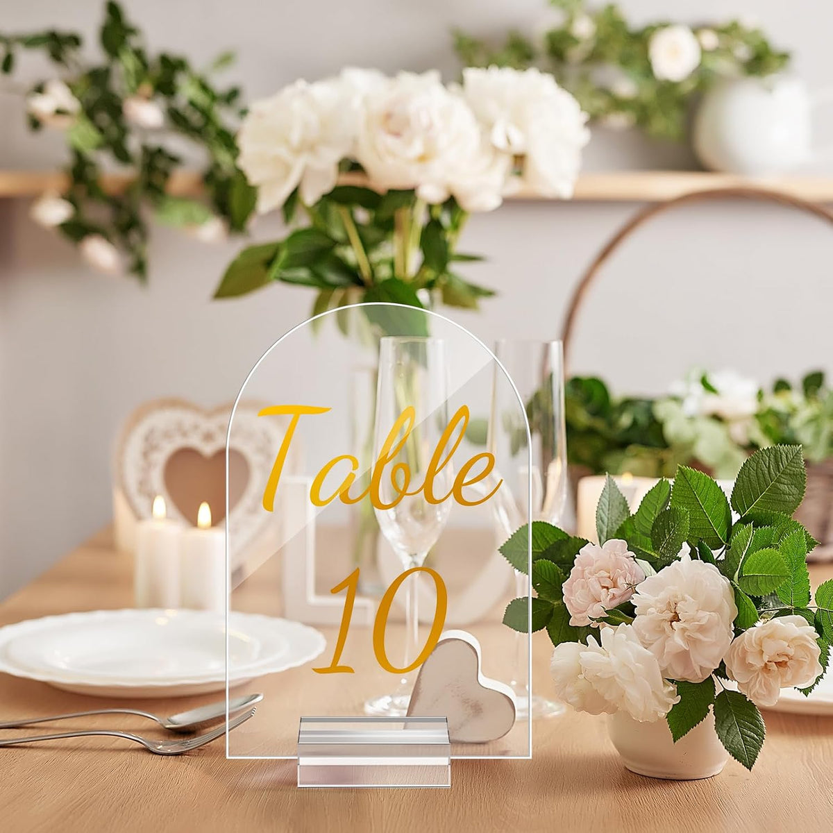 Qunclay 40 Pack 5 x 7 Inch Gold Acrylic Wedding Table Number 1-40 Clear Table Stand with Numbers Calligraphy Number