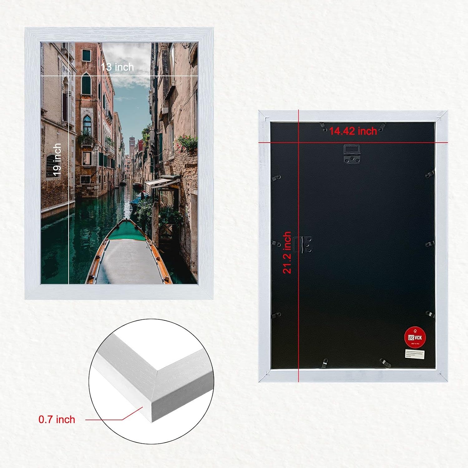 VCK 13x19 Frames 3 Pack, White Poster Frame MDF Wood with Polished Plexiglass, Wall Mounting Horizontal & Vertical