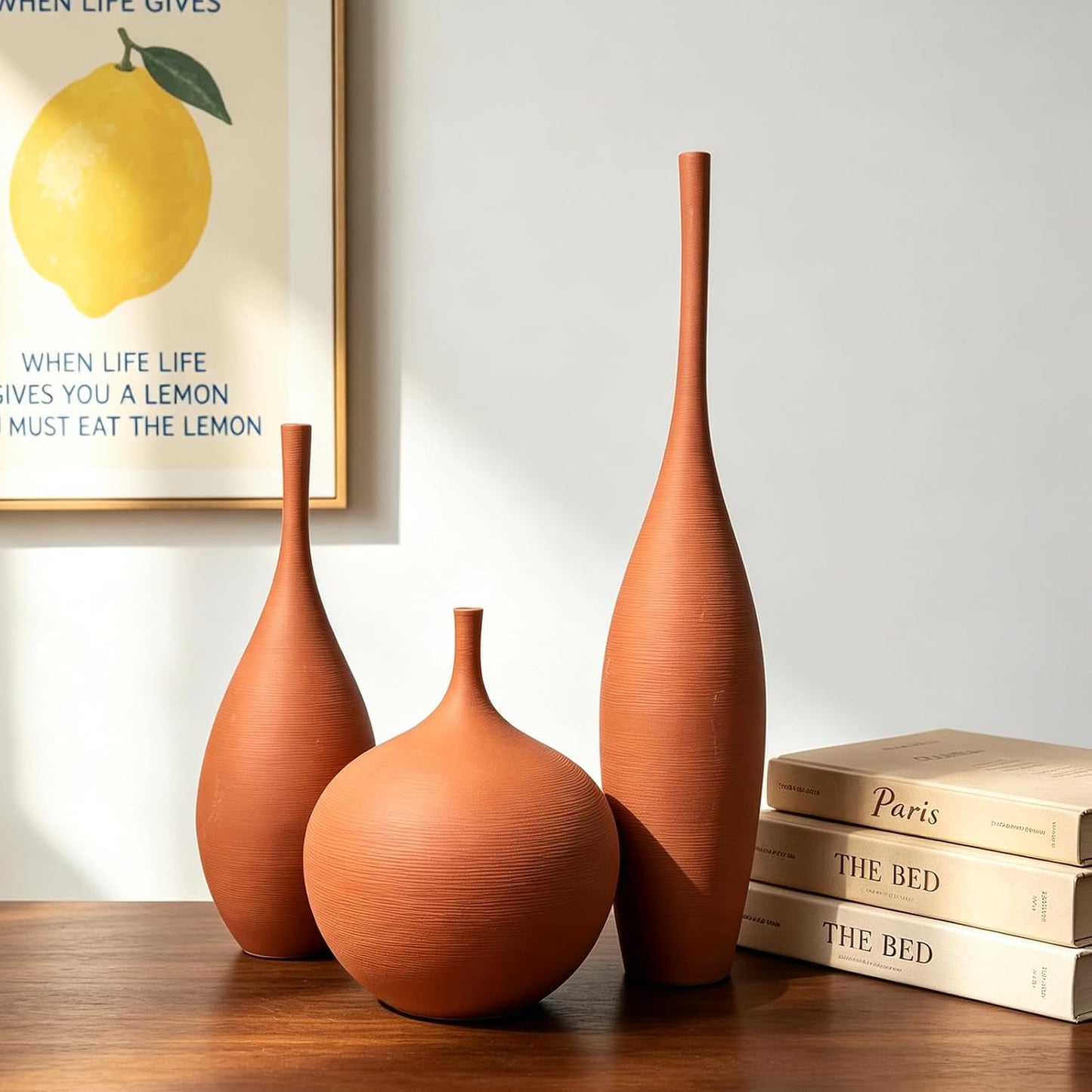 Ceramic Vases / Modern Boho Vases for Centerpiece Decor / Terracotta Brown / Set of 3