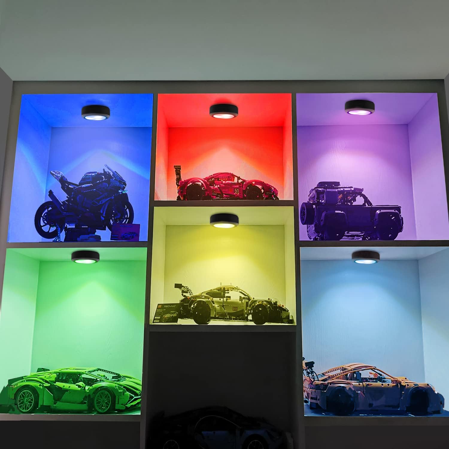 Puck Lights with Remote,7 Colors Under Cabinet Lighting Wireless,Battery Operated RGB LED Lights Dimmable, Push Lights