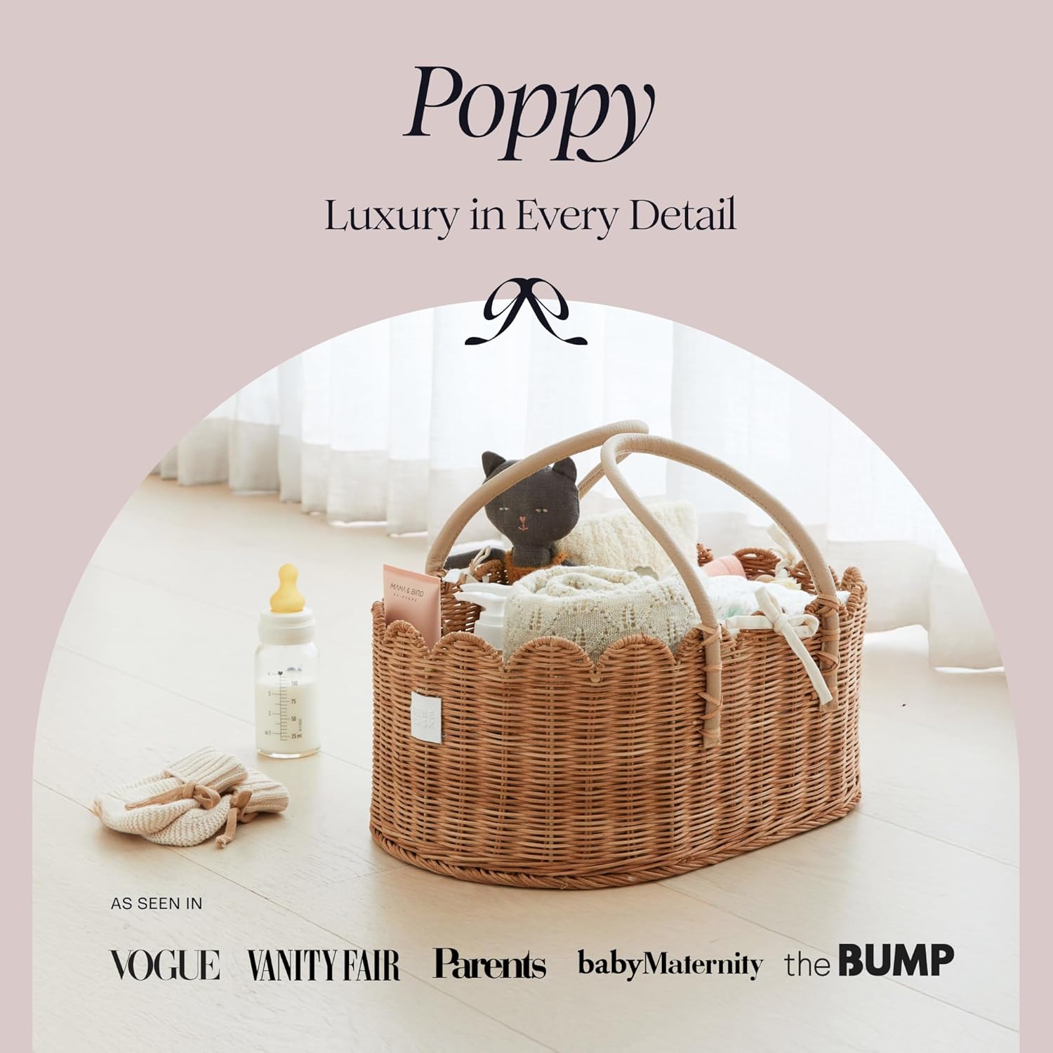 Handmade & Award-Winning Scalloped Rattan Basket / Mocca