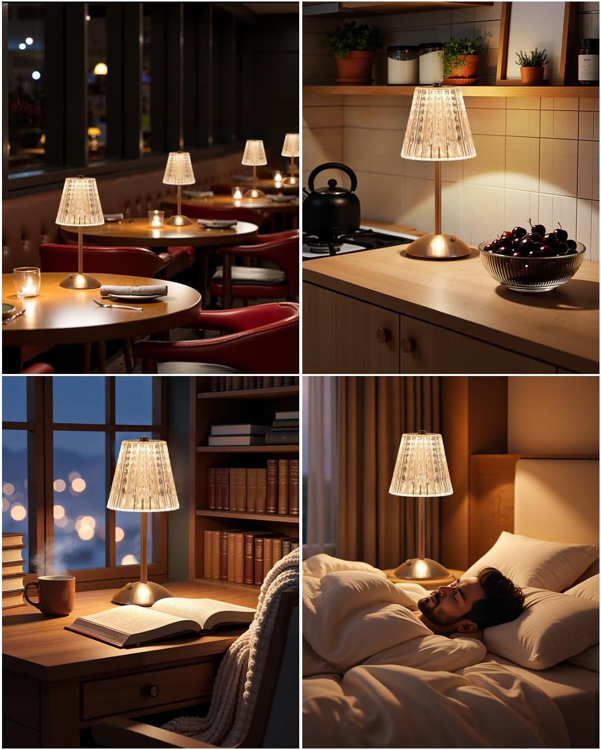 Nusogon Cordless Touch Table Lamp, LED Rechargeable Small Dask Lamp | 3 Colors Dimmable Silver Battery Operated Crystal