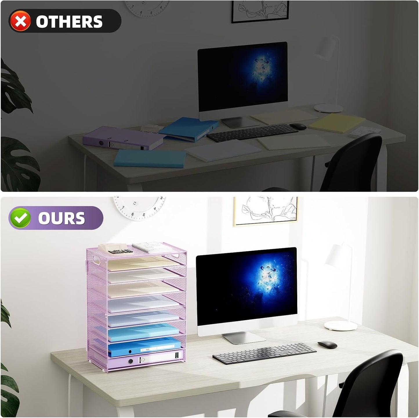 Marbrasse Paper Organizer Letter Tray, 9 Tier Mesh File Organizer with Handle, Paper Sorter Desk Organizer for Home