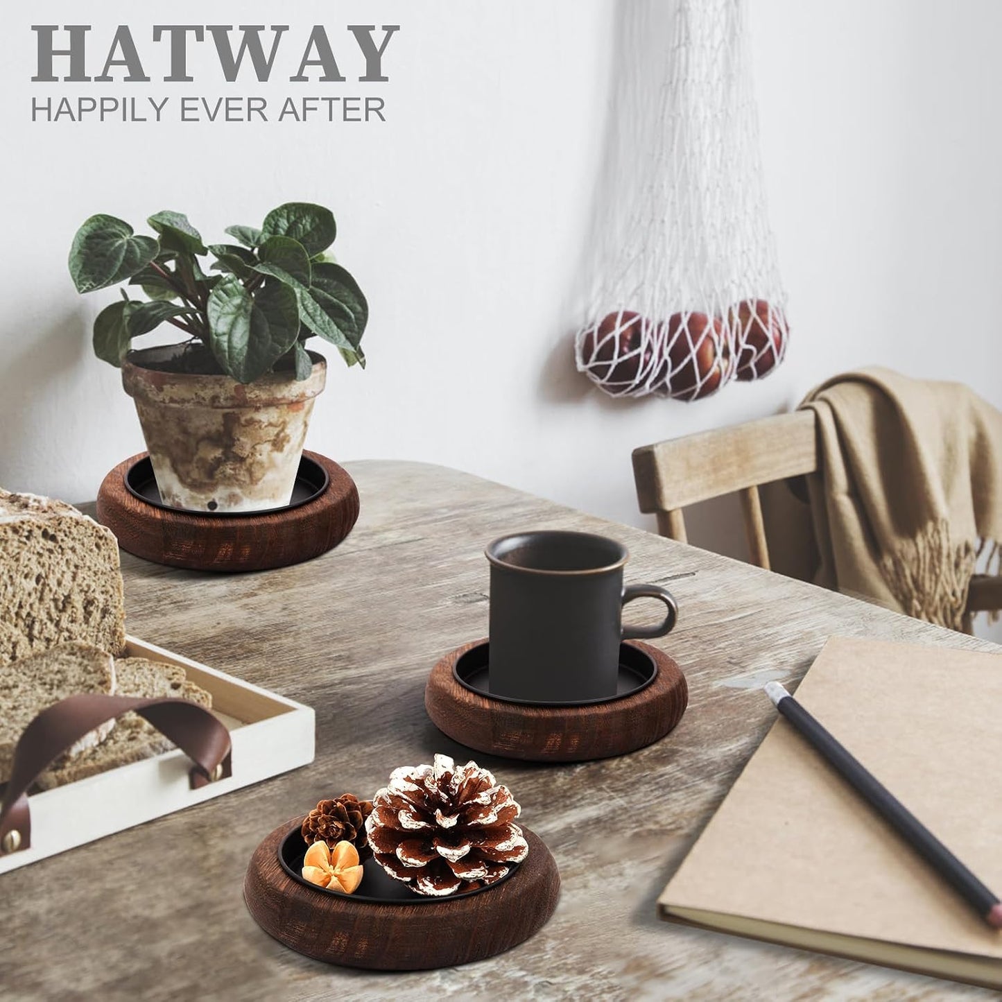 Wood Candle Holder Farmhouse Decor Wooden Pillar Candles Tray / Brown*4