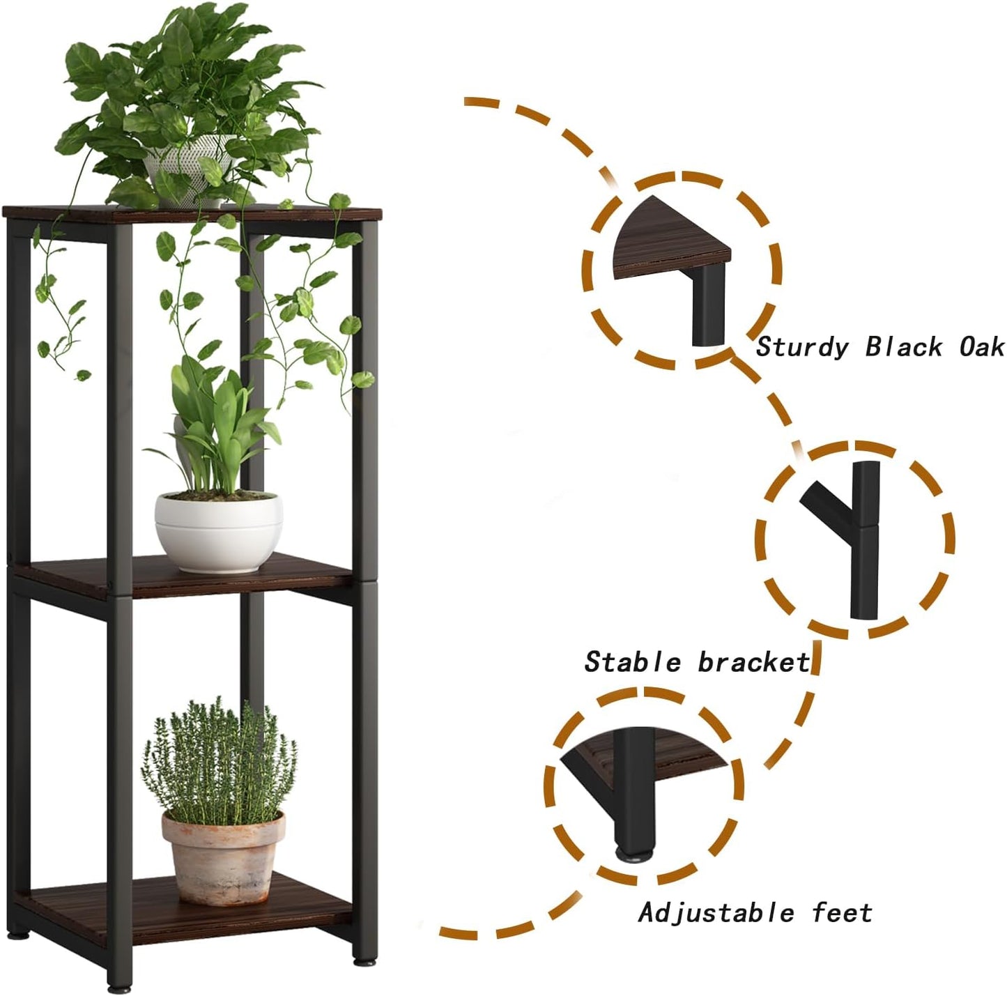 3 Tier Plant Stand Indoor Corner Tall Square Shape Plant Shelf | Modern Metal MDF board Flower Storage,Suitable tight