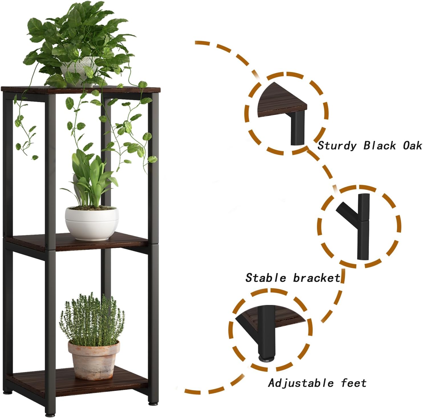 3 Tier Plant Stand Indoor Corner Tall Square Shape Plant Shelf | Modern Metal MDF board Flower Storage,Suitable tight