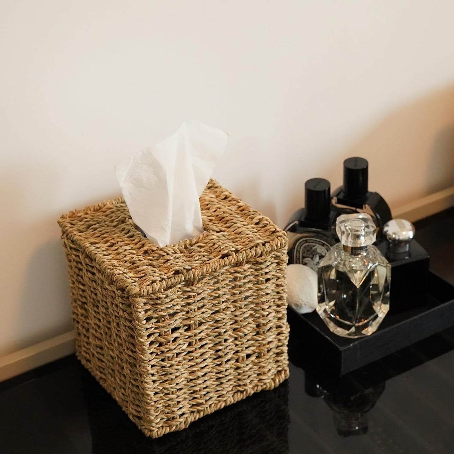 Handwoven Wicker Tissue Box Cover / Seagrass / Single / Natural