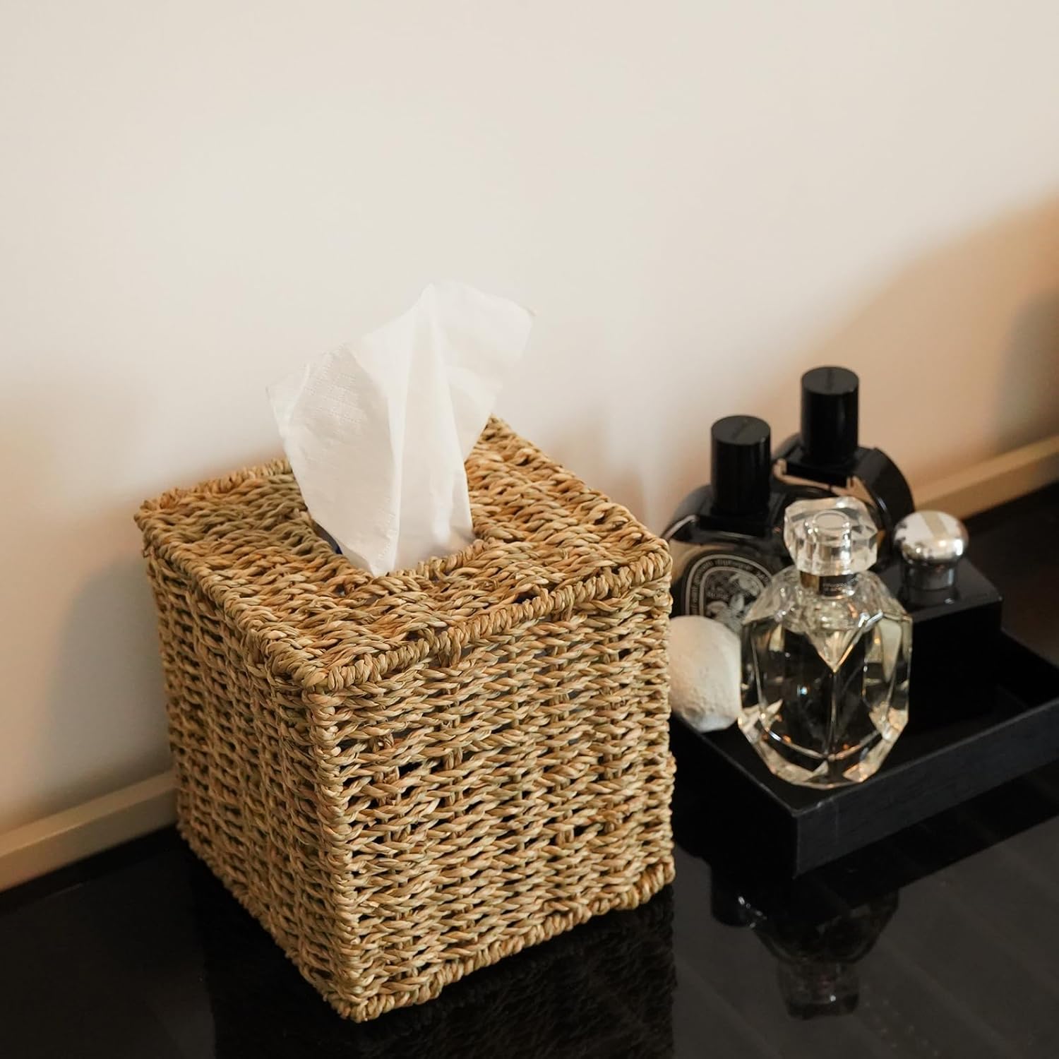 Handwoven Wicker Tissue Box Cover / Seagrass / Single / Natural
