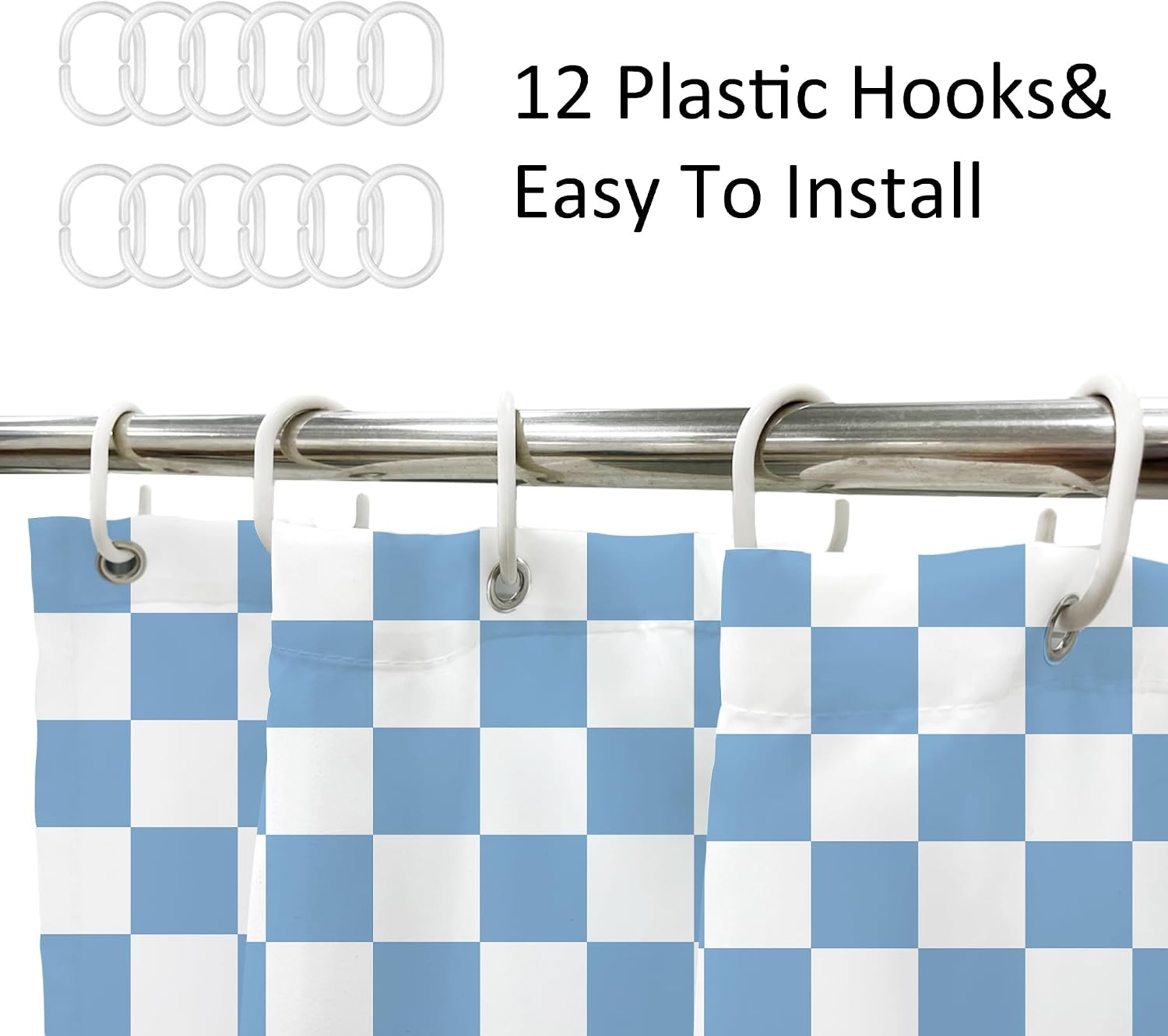 Blue White Checkered Shower Curtain L Vintage Abstract Y2K / 04 Blue White / 72"W x 72"L / 72 x 72