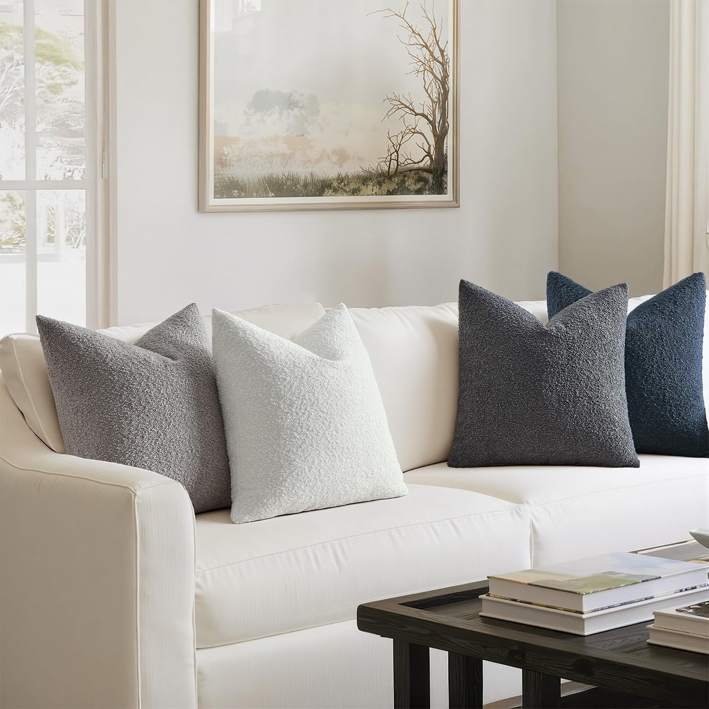 Decorative Textured Boucle Throw Pillow Covers Accent Solid Pillow / 18 x 18 / Blue Gray / Set of 4
