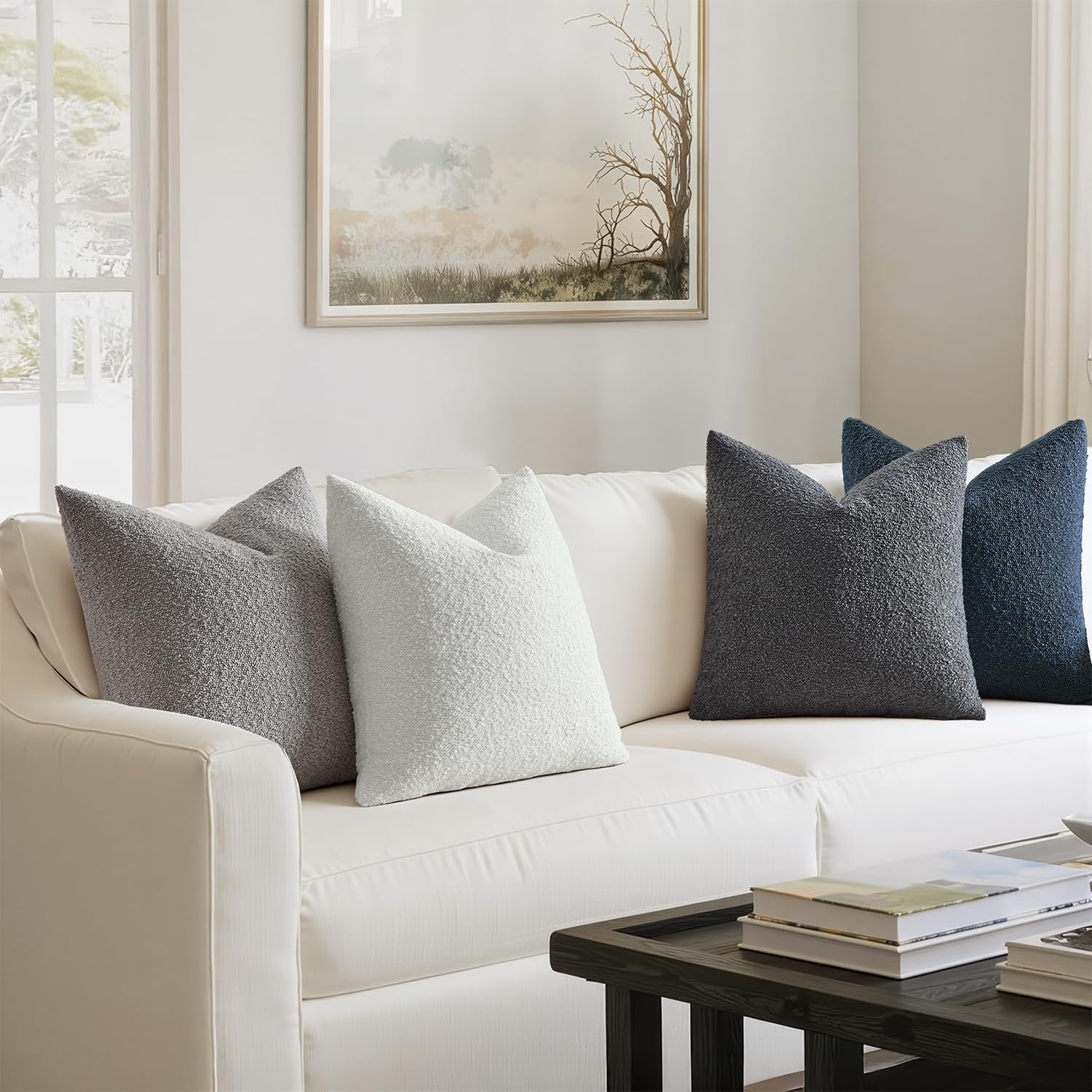 Decorative Textured Boucle Throw Pillow Covers Accent Solid Pillow / 18 x 18 / Blue Gray / Set of 4