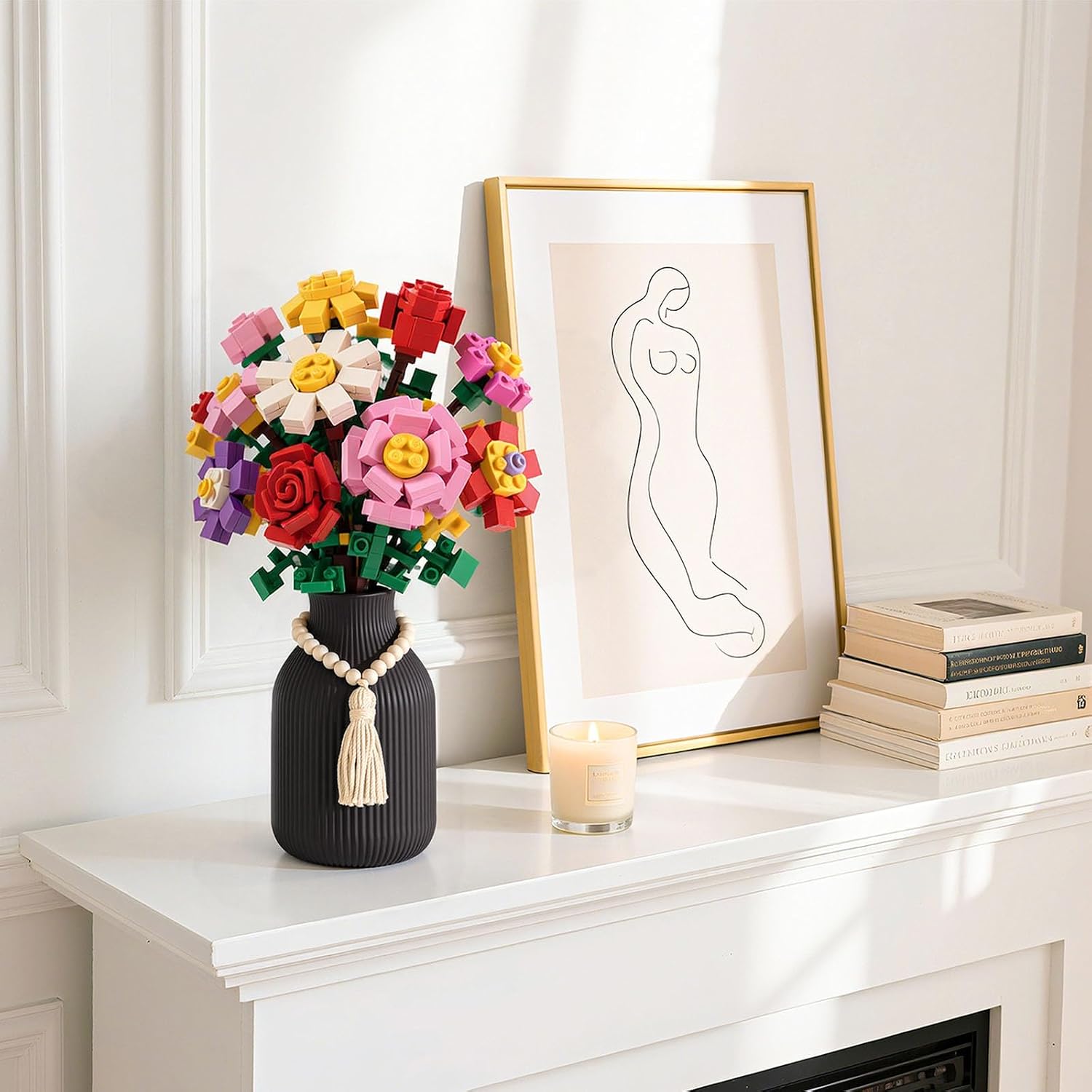 Ceramic Vase / Tall Boho Ribbed Vase / Black / 7.9 Inch