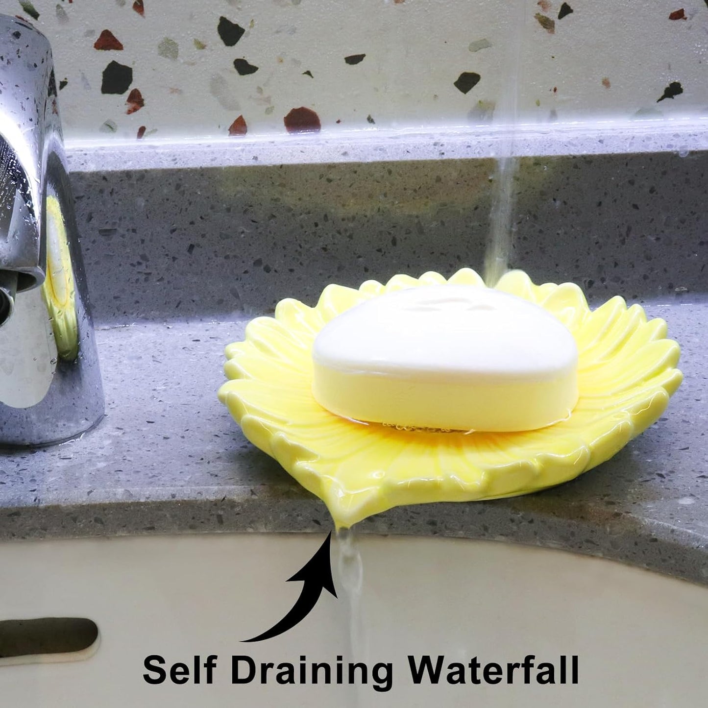 Self Draining Soap Dish Inspired by Daisy Flower Ceramic Waterfall Soap Dish Soap Savers / Yellow