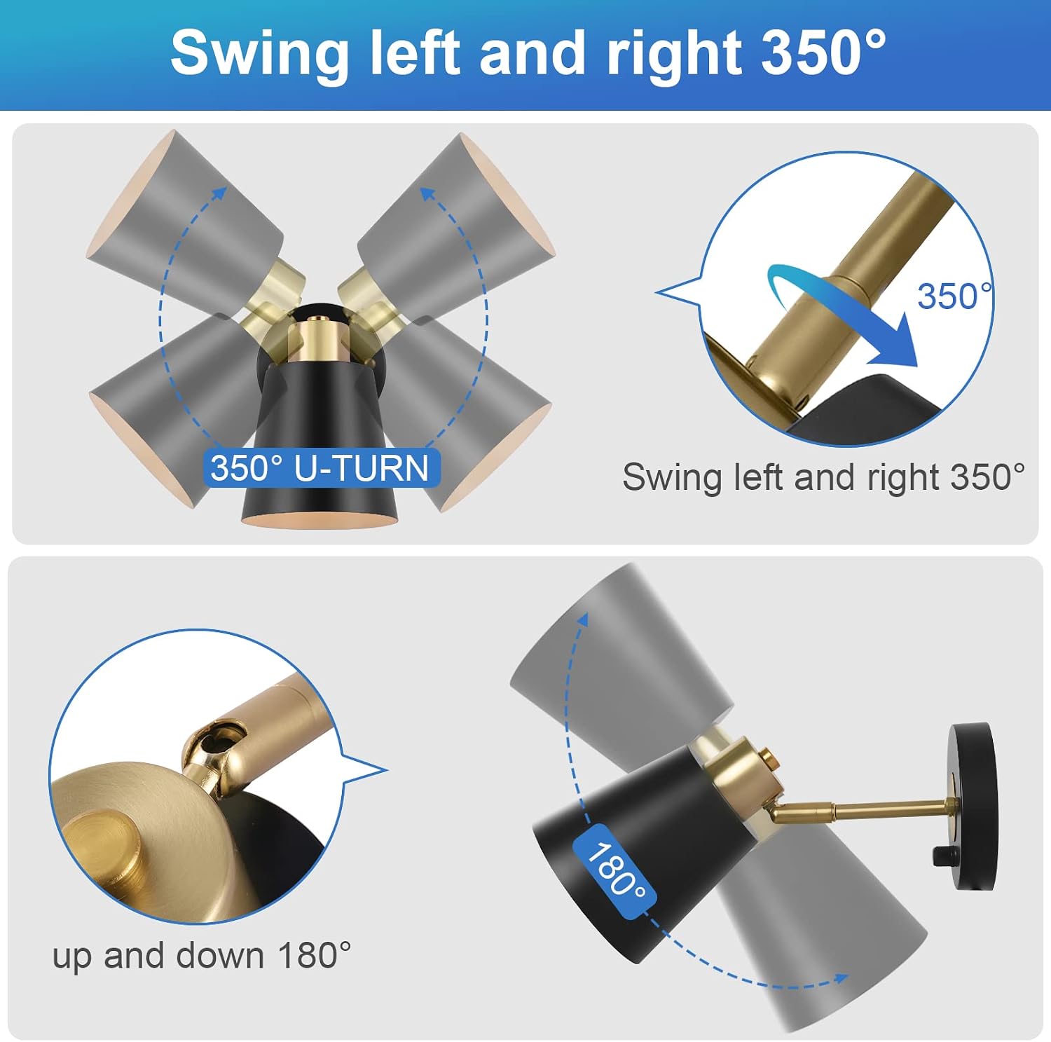 VATONI Wall Sconce Plug in, Dimmable Wall Sconces Adjustable Wall Lights with Plug in Cord and Dimmer On/Off Rotary