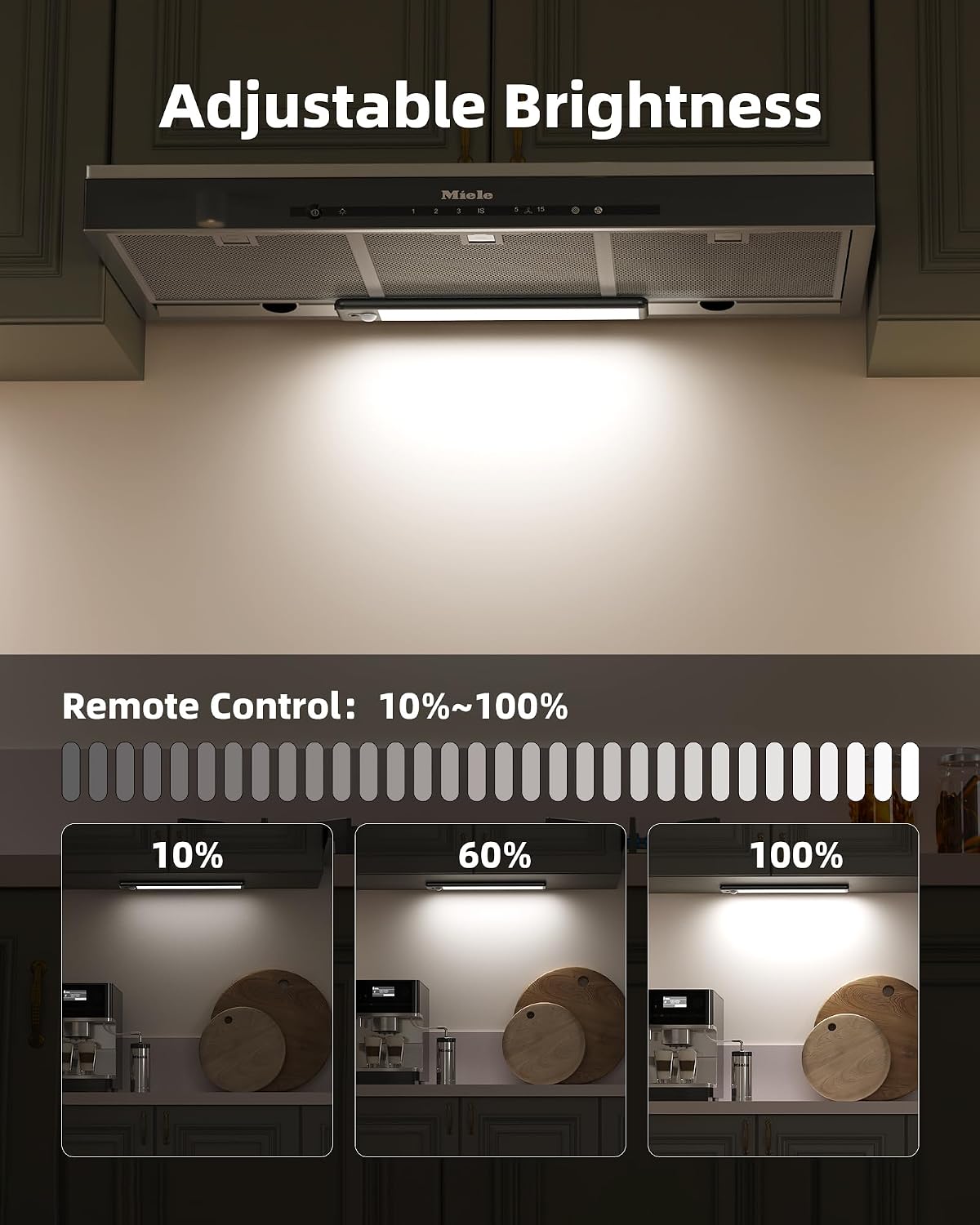 EZVALO 6-Pack Under Cabinet Lighting, 1600mAh Motion Sensor Light, Black LED Closet Lights Wireless, 6500K Dimmable