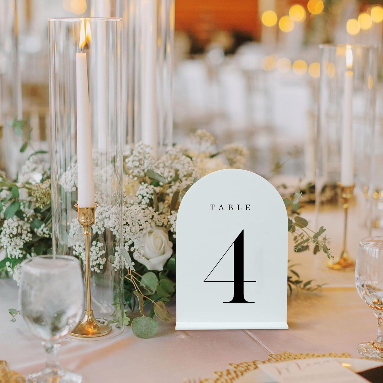 White Arch Table Numbers for Wedding, 25 Pack 5"x7" White Arch Acrylic Table Numbers 1-25 with stand, Perfect for