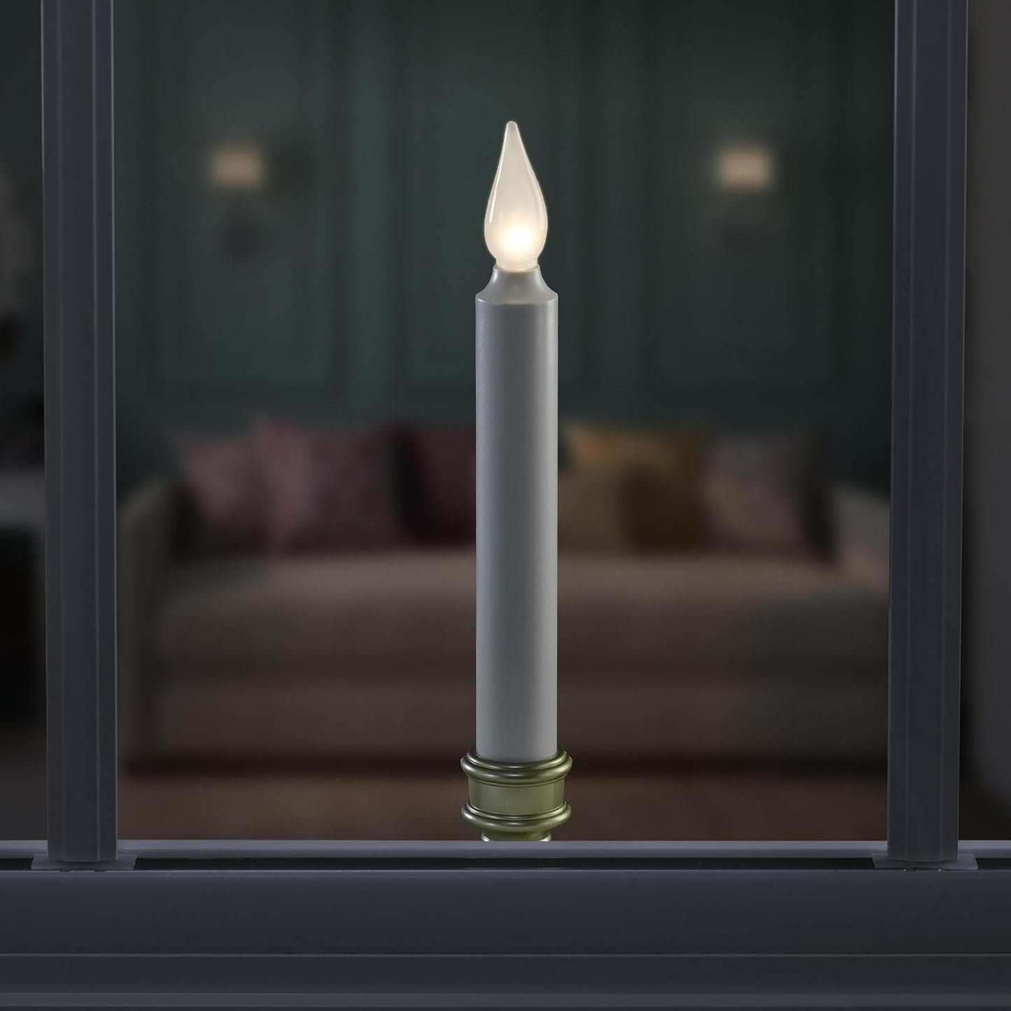 Bright White LED Battery Operated Window Candles, Pewter 4-Pack | Automatic Timer, Bright Hot Spot, Weighted Plastic