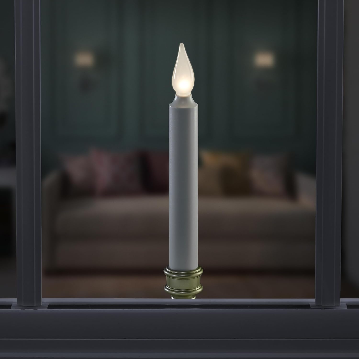 Bright White LED Battery Operated Window Candles, Pewter 4-Pack | Automatic Timer, Bright Hot Spot, Weighted Plastic