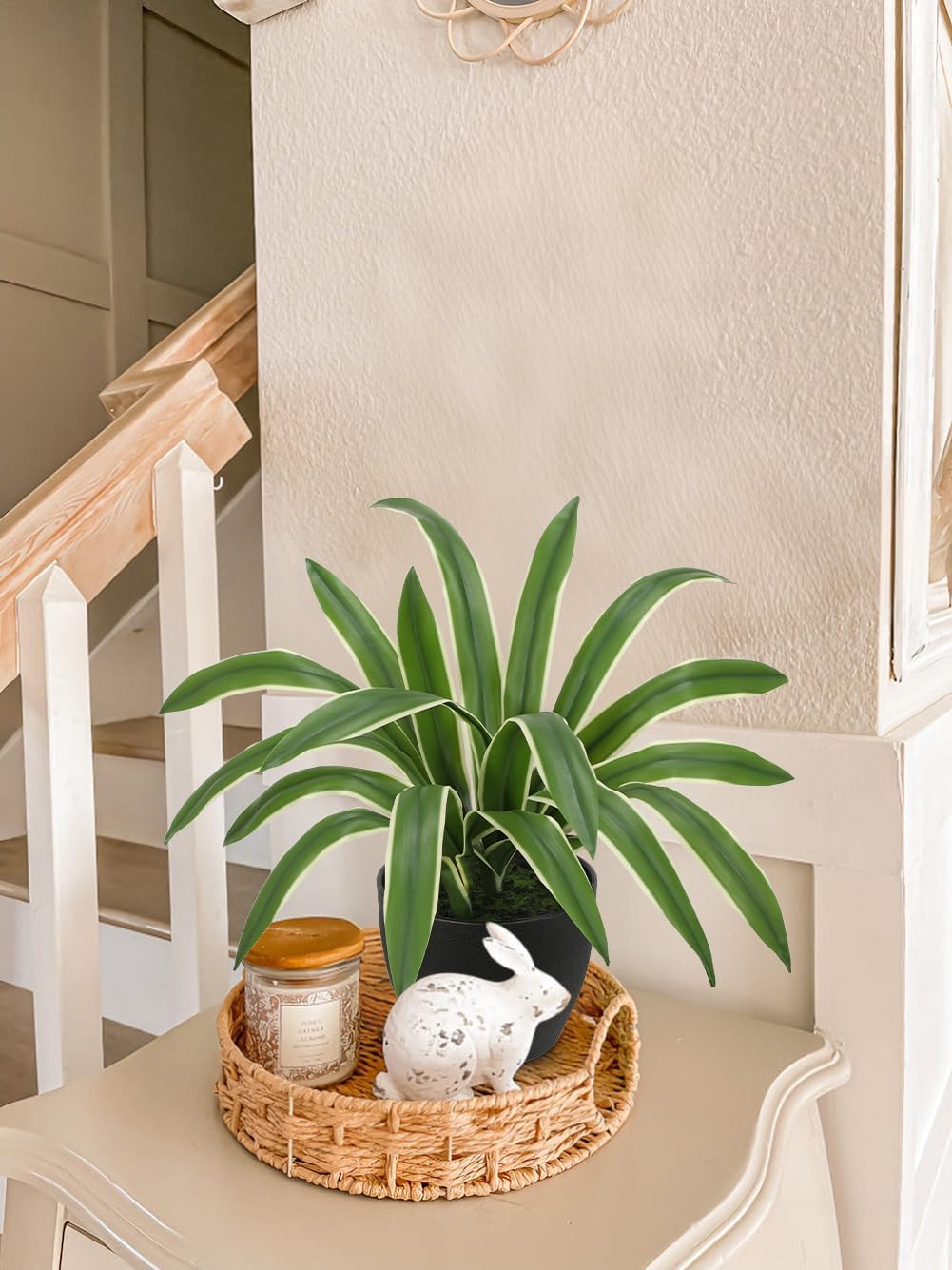 Artificial Cymbidium Leaves Plants 13.7" Fake Spiked Agave Plant in Black Pot Faux / Yellow