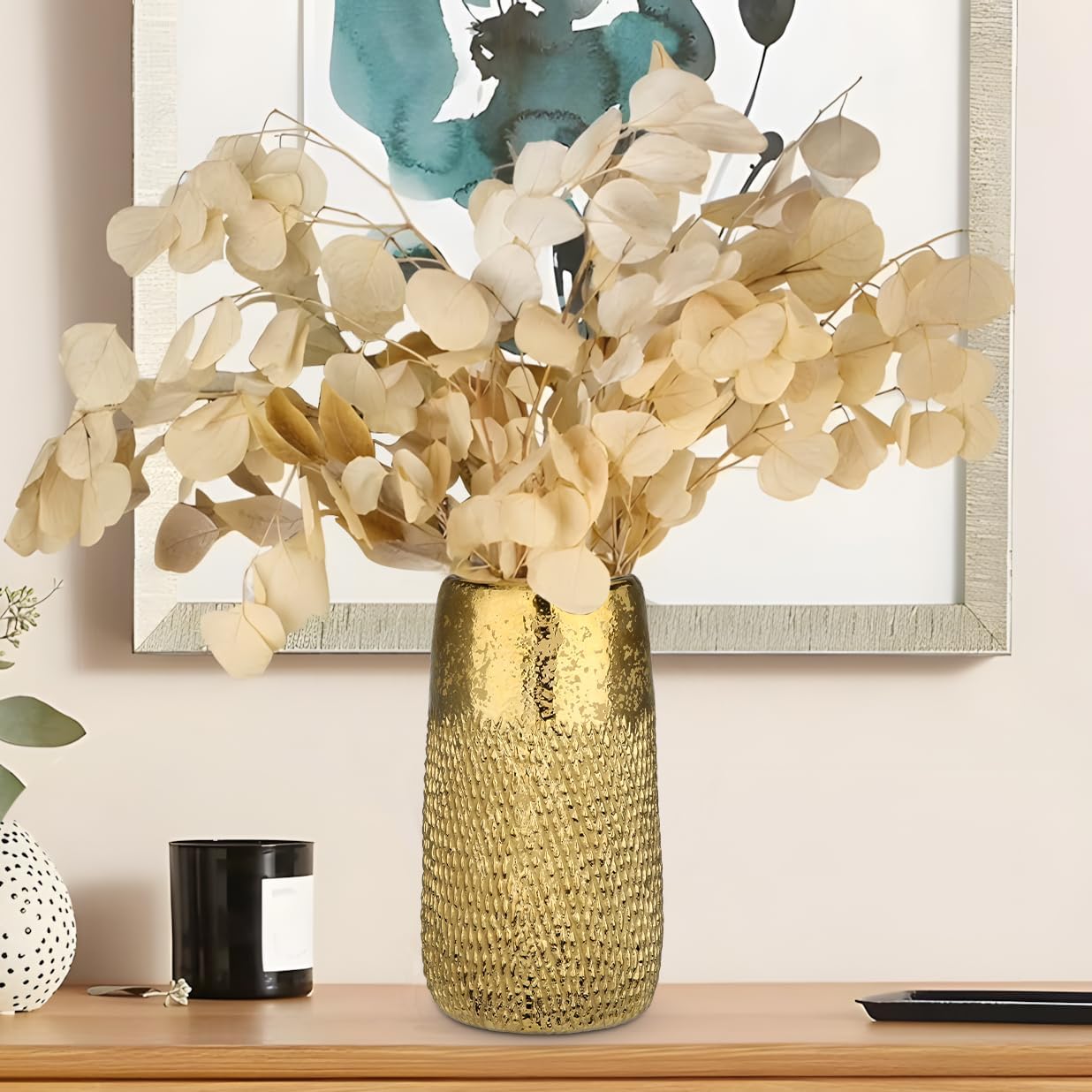 10.2" Ceramic Flower Vintage Vase / Gold