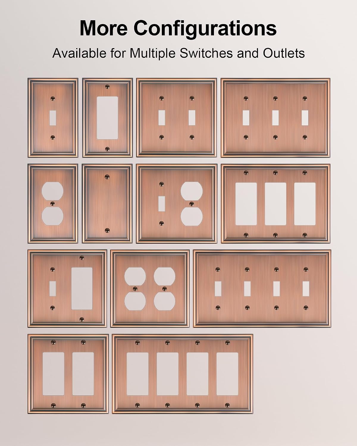 6-Pack Zinc Alloy Decorator Outlet Cover Plate, Solid Receptacle Cover | Decorative Switch Plates and Outlet Covers