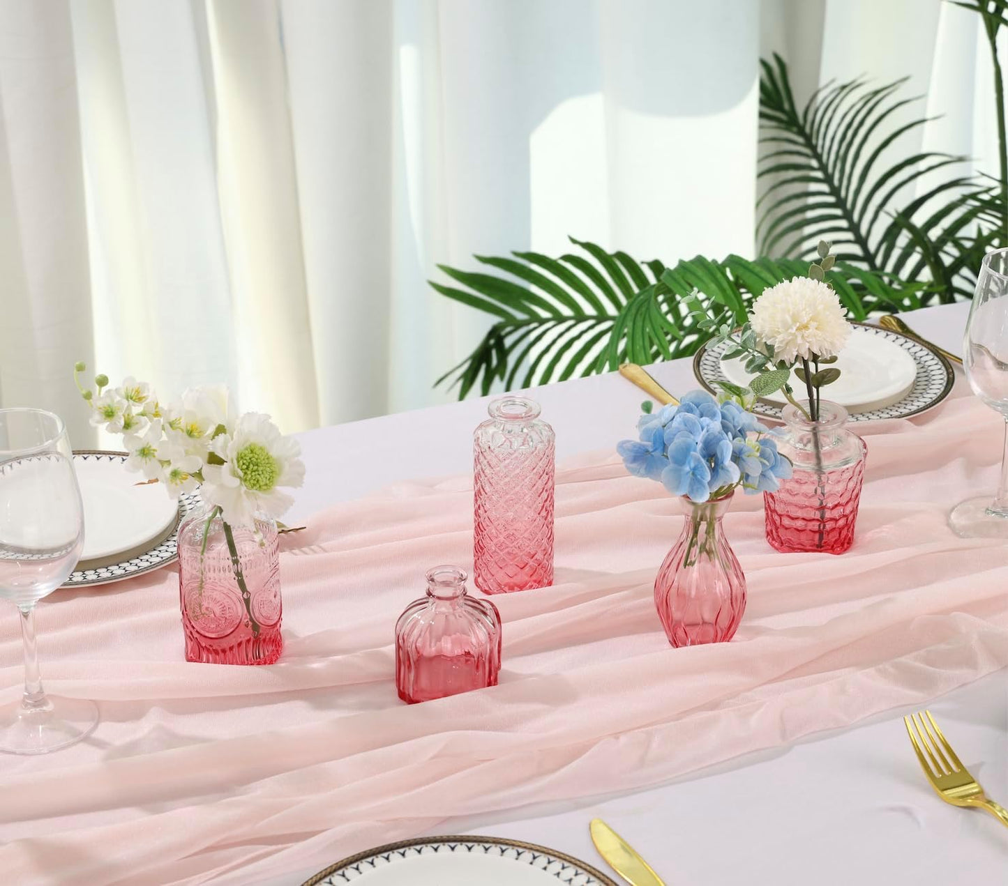 Glass Bud Vase Set / Pink / Set of 5