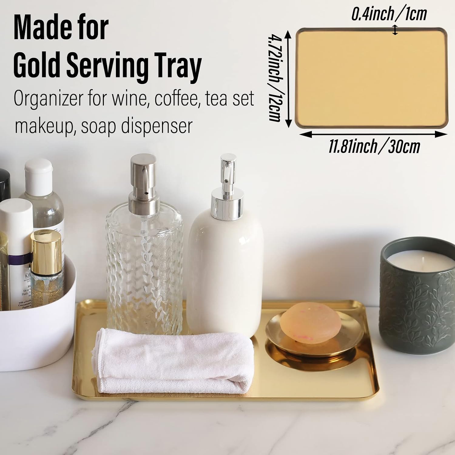 Rectangle Metal Decorative Serving Tray / Mirror Gold / 12 x 7.9 x 0.5