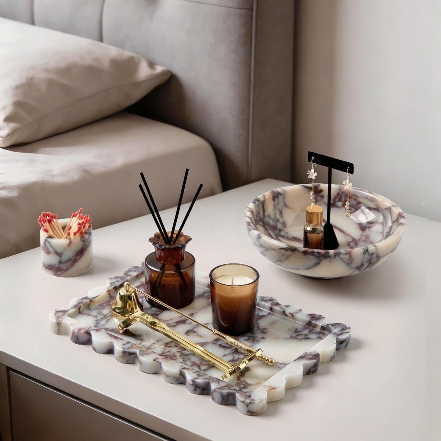 Scalloped Marble Tray / 11.8 x 7.8 x 0.7 / Scalloped-calacatta Viola / Natural