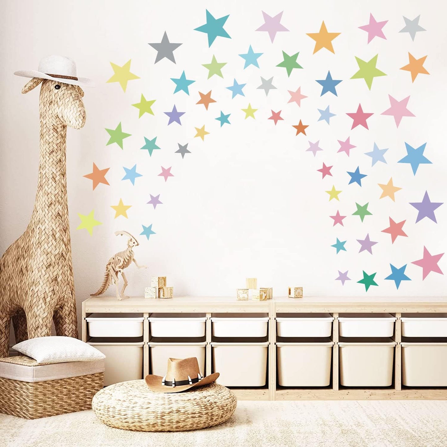 Colorful Boho Star Wall Decals Rainbow Colors DIY Vinyl Wall Art Sticker for Kids Baby / Set of 165