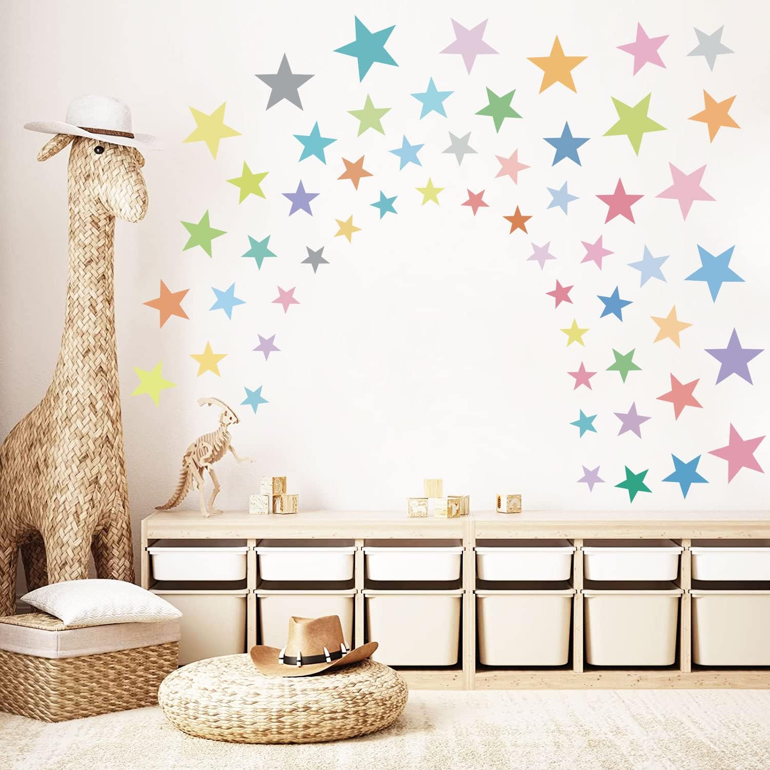 Colorful Boho Star Wall Decals Rainbow Colors DIY Vinyl Wall Art Sticker for Kids Baby / Set of 165