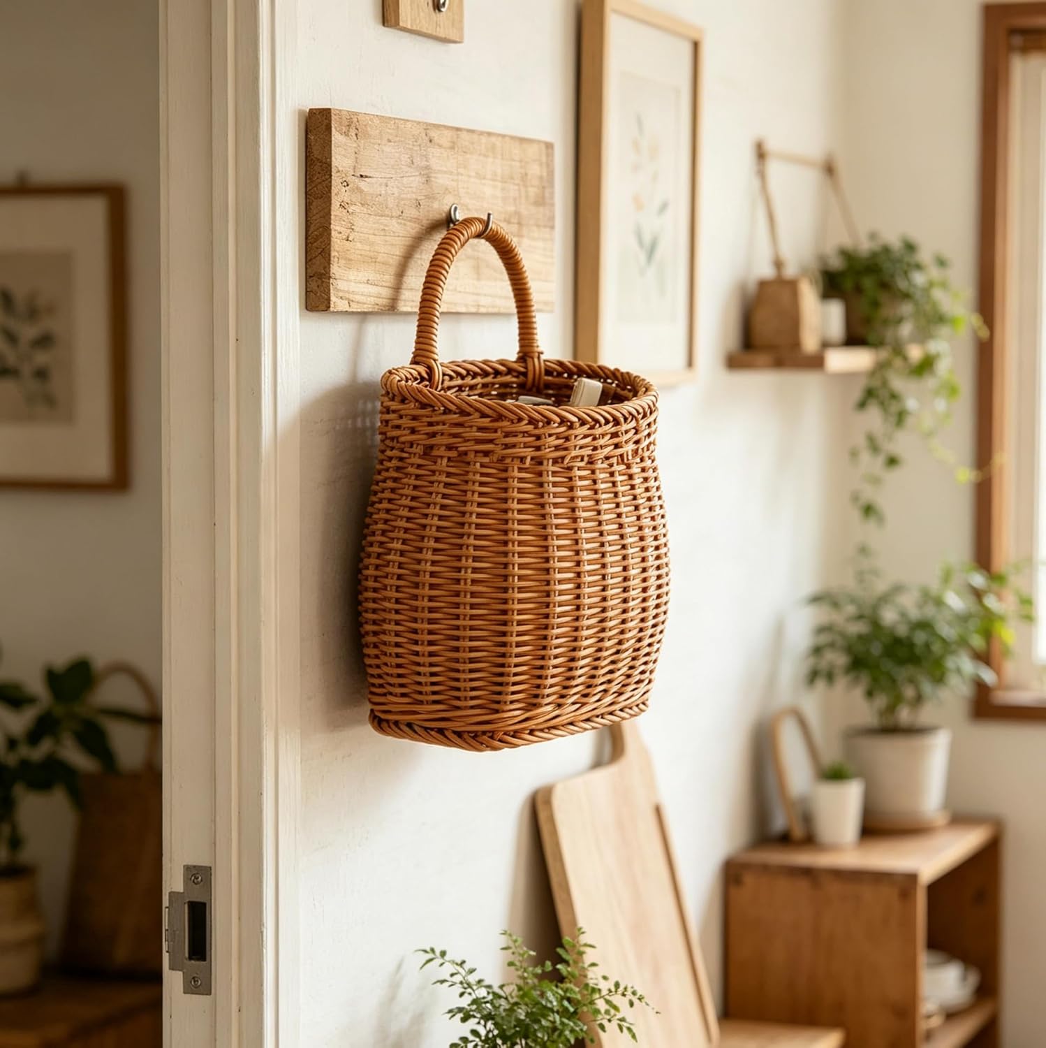 Imitation Rattan Woven Basket Wall Hanging Storage Organizer