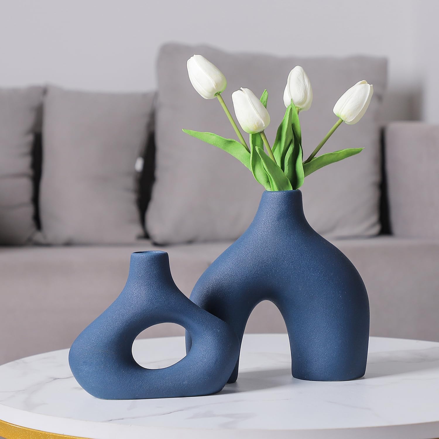 Ceramic Vase for Modern Minimalist Bohemian Decor / Blue / Set of 2