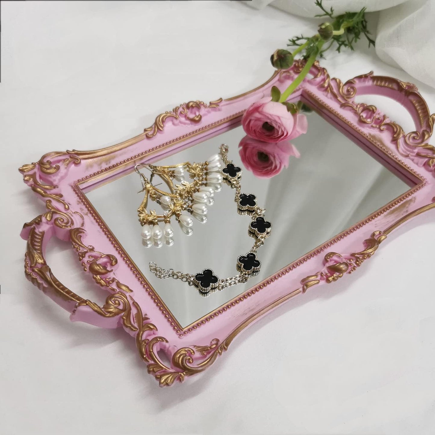 Serving Tray / Makeup Organizer / Golden Pink / 13 x 7.8