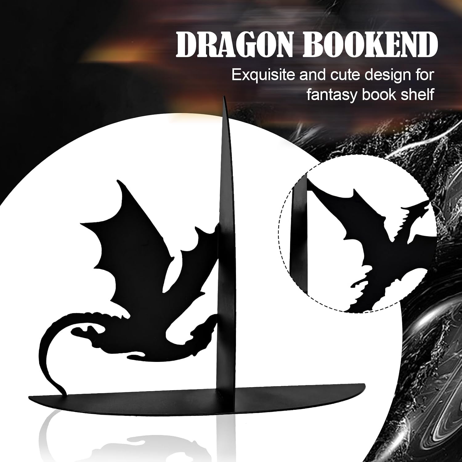 Metal Dragon Bookends Stoppers Holder Stand for Desk Shelf Cool Dragon Book Ends Decorative / Black