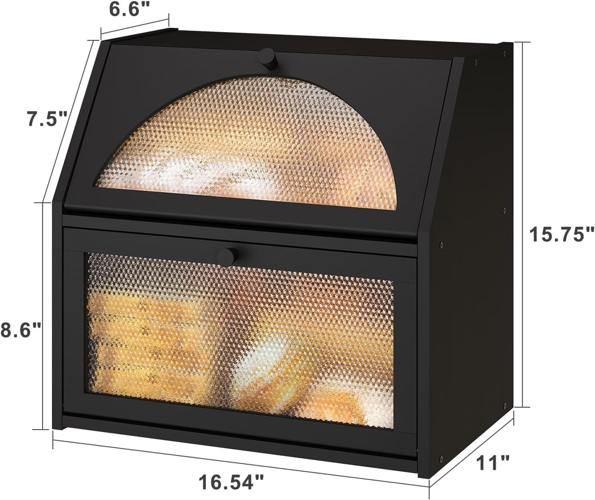 Extra Large Bread Box for Kitchen Counter, Bamboo Wood Double Layer Bread Box for Kitchen Counter, Wooden Capacity