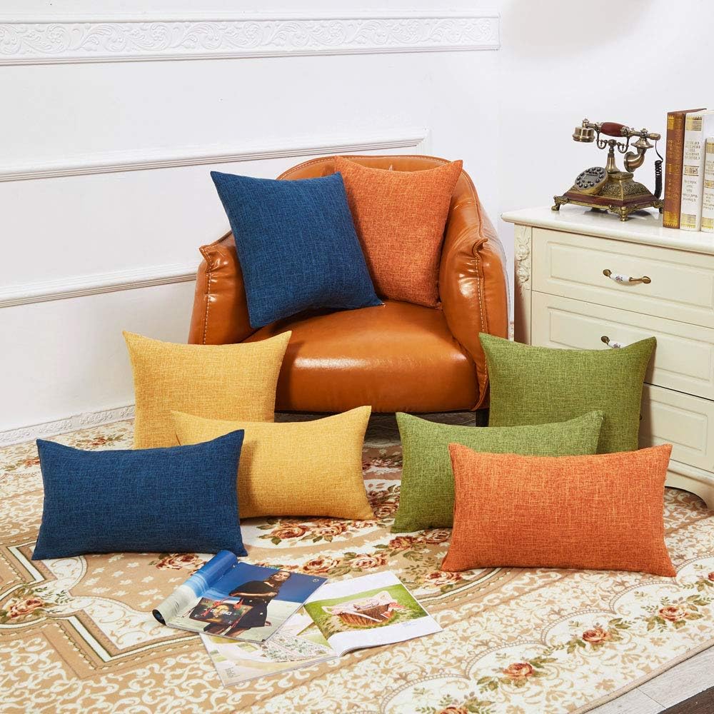 Thanksgiving Pillow Covers for Fall Decor Rustic Linen / Burnt Orange / 18 x 18 / Set of 2