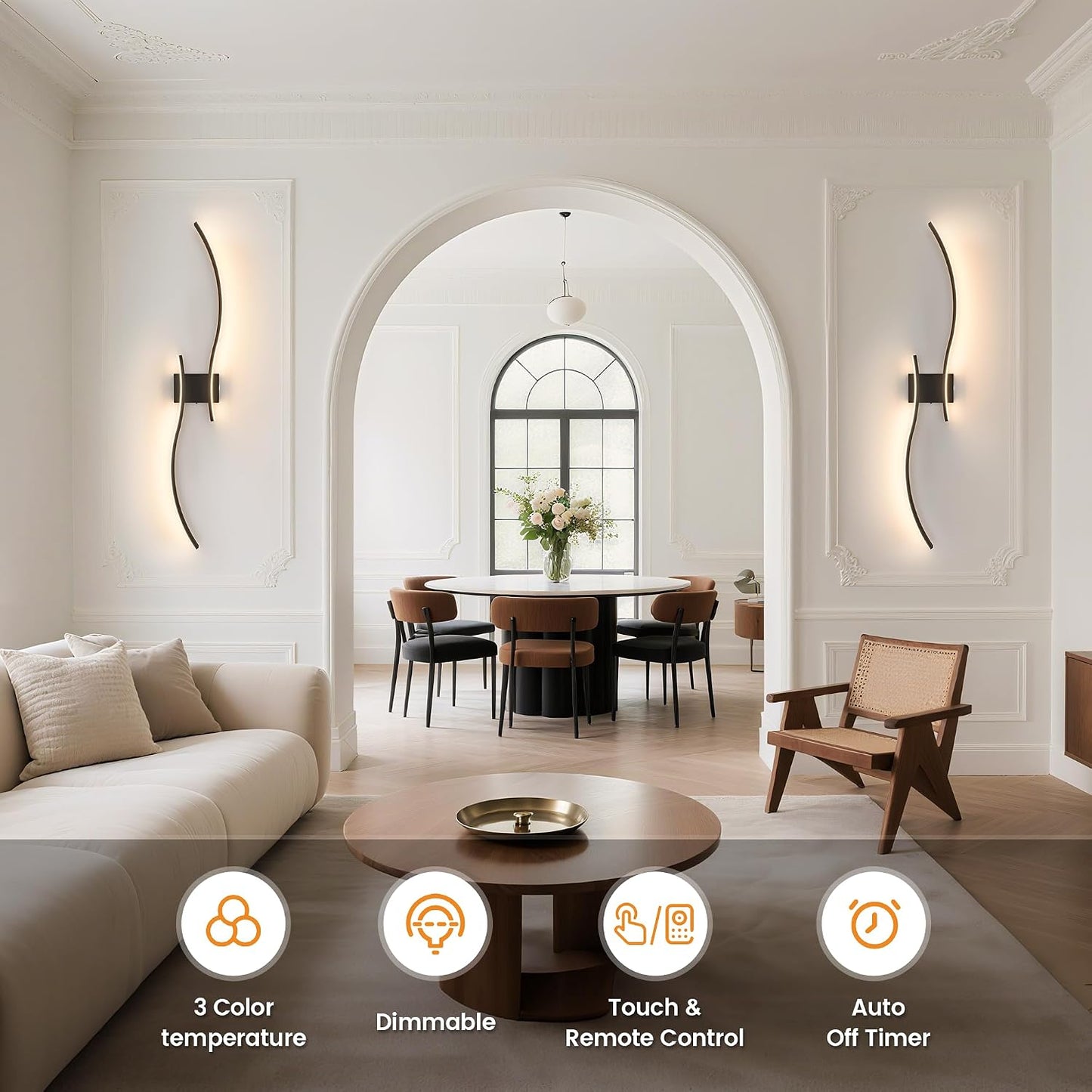 VOLISUN Battery Operated Wall Sconces Set of Two, 39.4 inch Wireless Wall Sconces, 3000K-6500K Dimmable Wall Lamps with