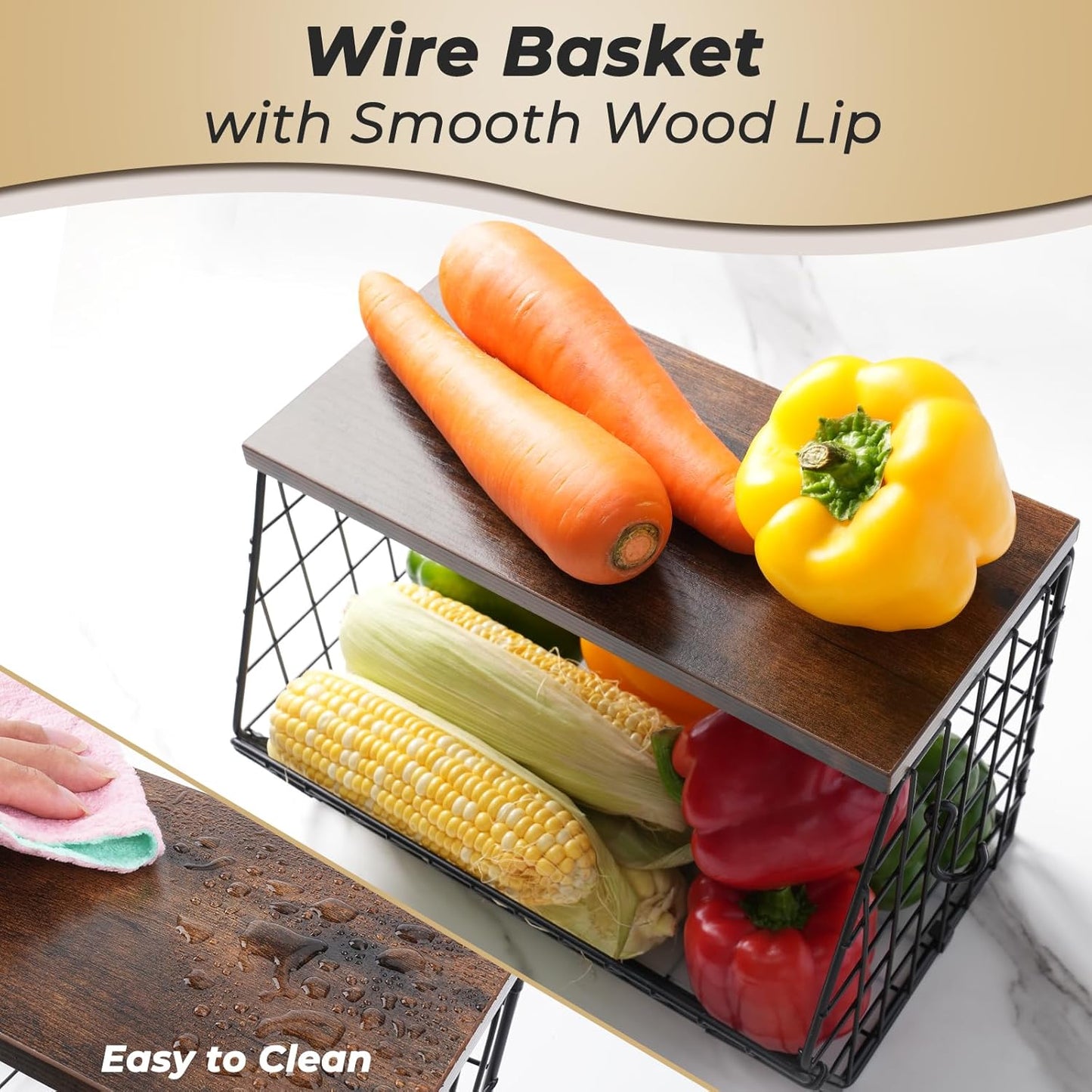 Stackable Wall Basket Fruit Basket / Brown / Large X2 / Set of 2
