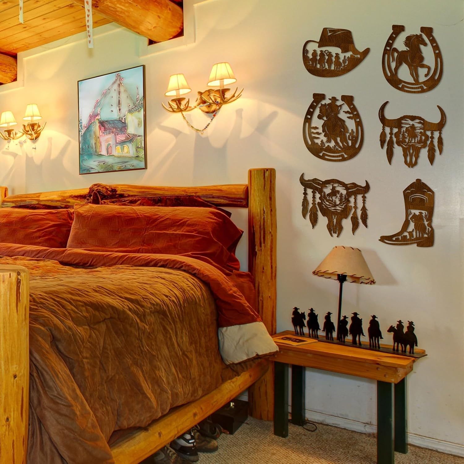 Western Wall Decor Wood Wall Art Rustic Hat Boot Saddle Deer Bear in the / Brown / Cowboy / Set of 6
