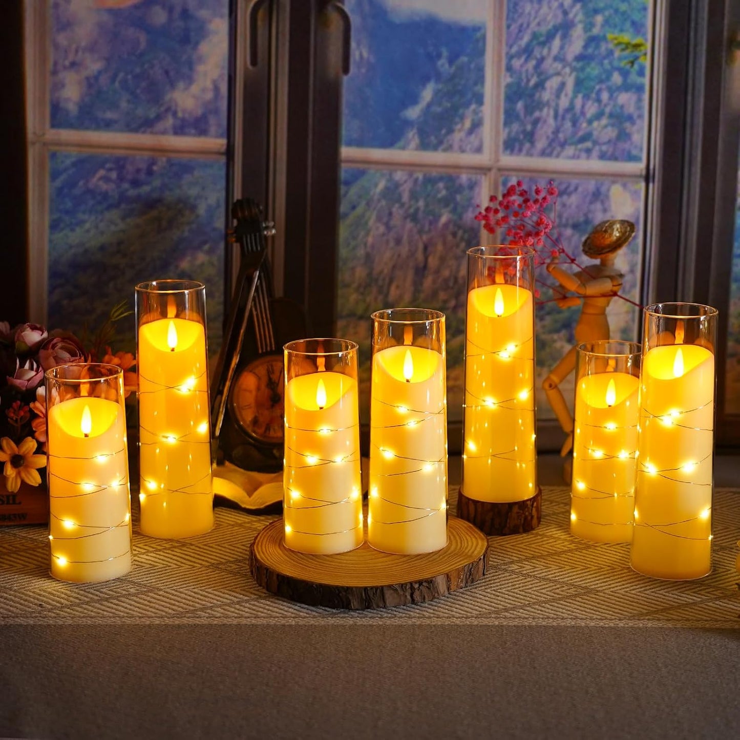 Eebuss Flameless Candles with Embedded Star String, Battery Operated LED Pillar Candles with Timer and Remote