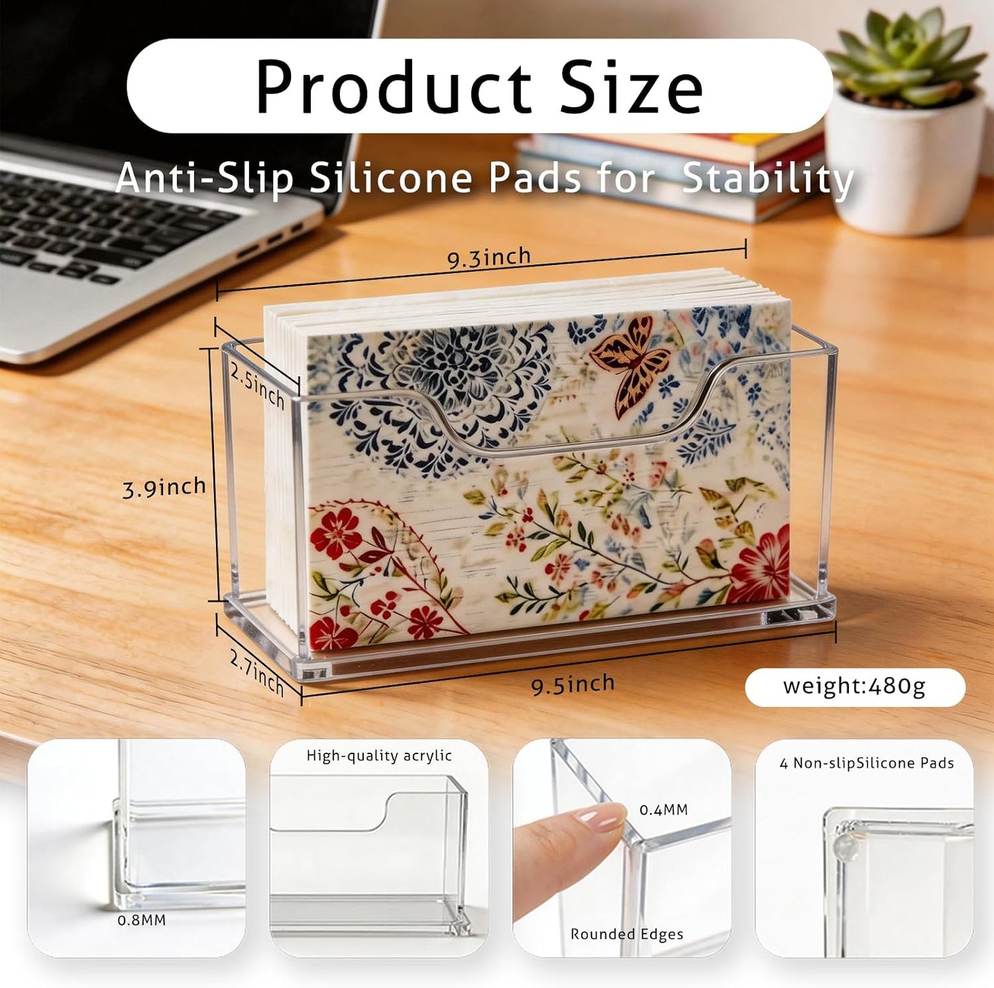 Acrylic Napkin Holder -4mm Thick Waterproof Bathroom Napkin Holder for Paper / Horizontal / Clear
