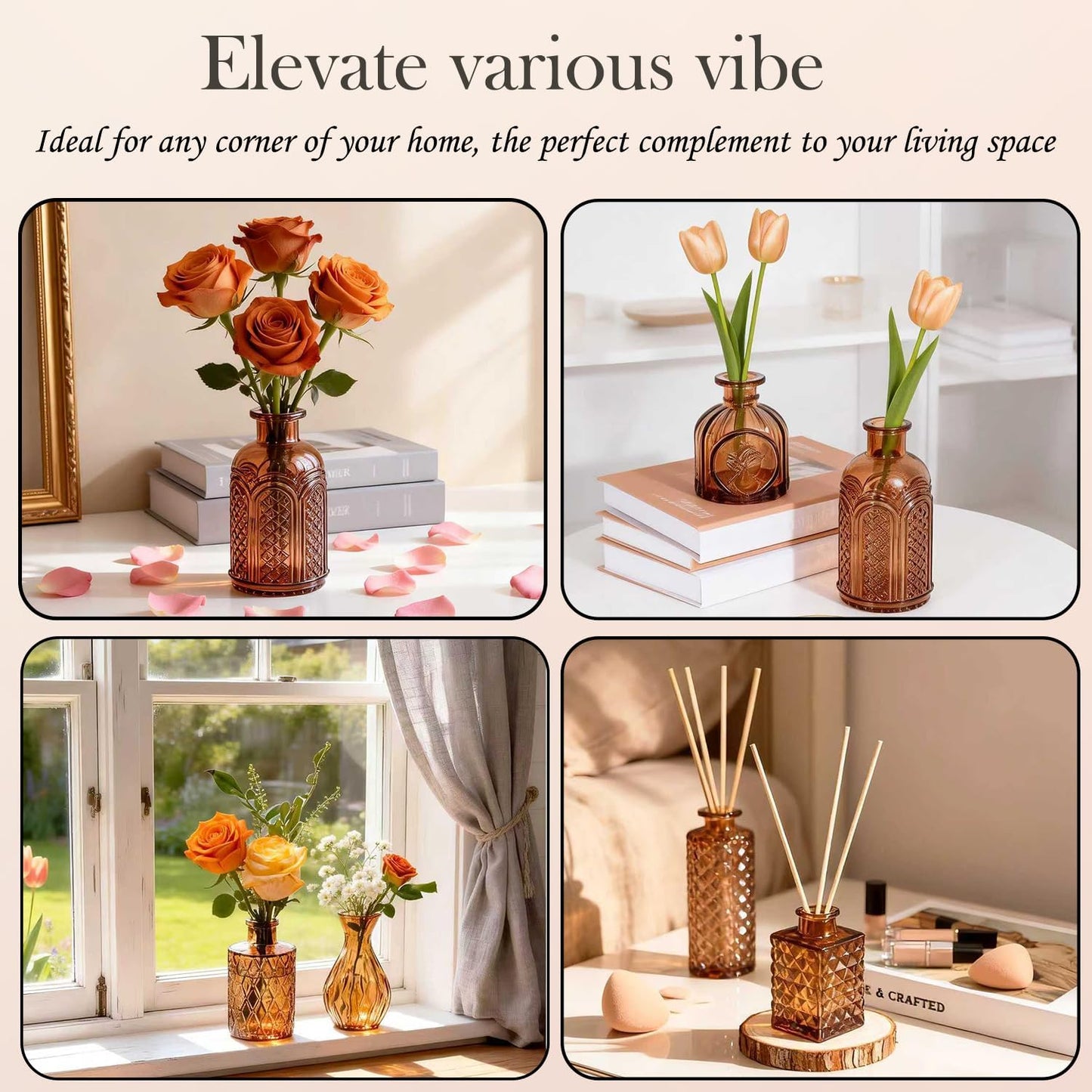 Glass Bud Vase Pcs / Amber / Clear / Set of 14