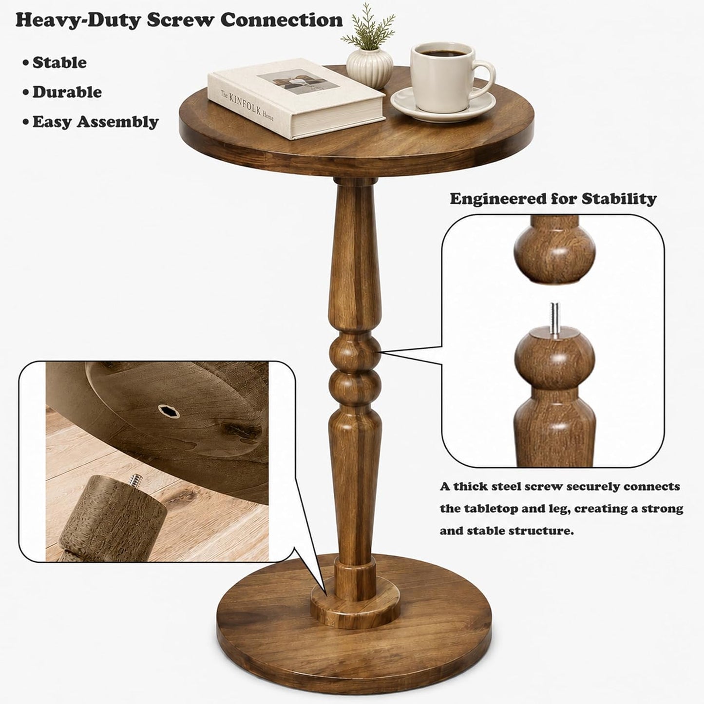 Wood Side Table End Table / Walnut Brown