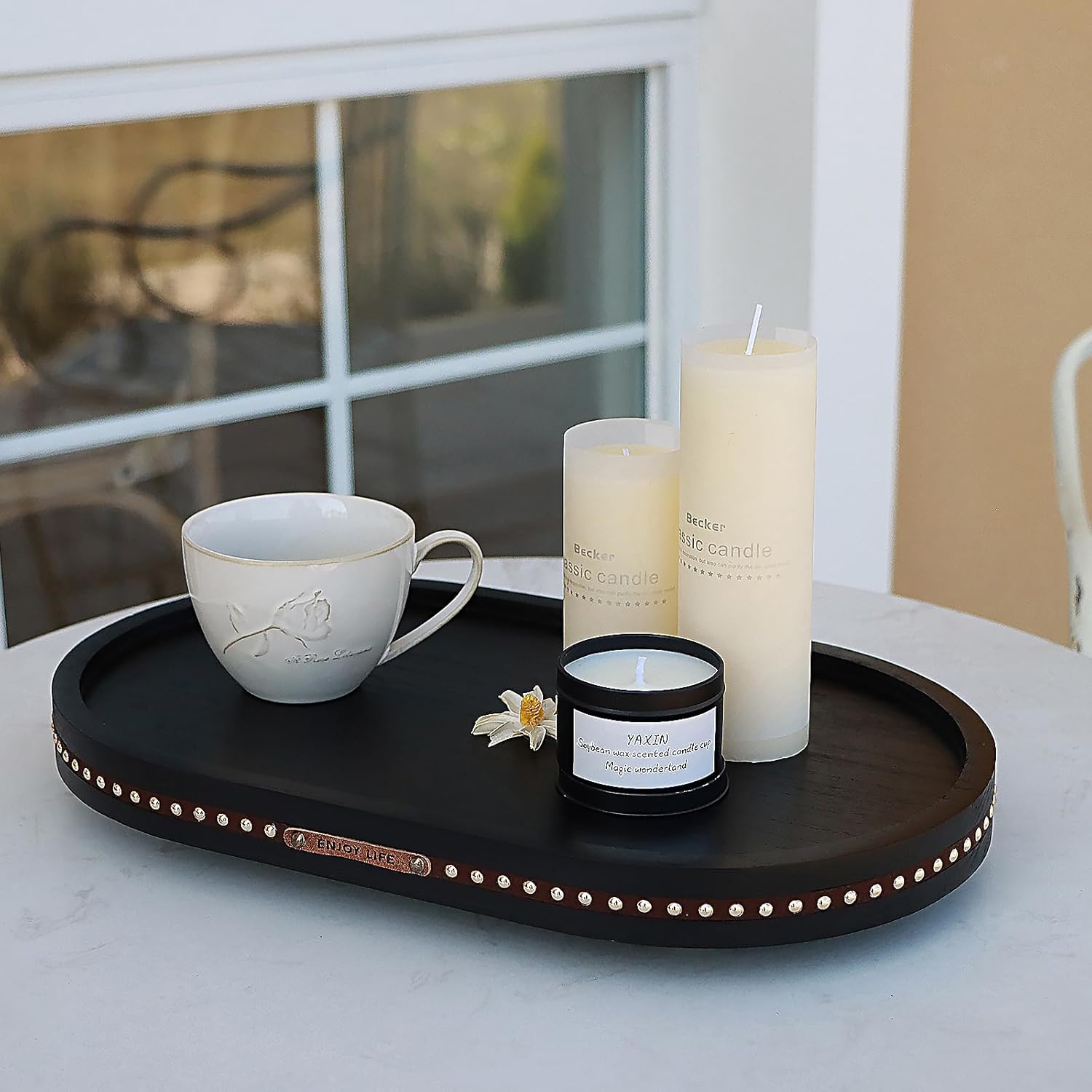 Decor Decorative Round Tray / Oval Black / 11.81 Inch