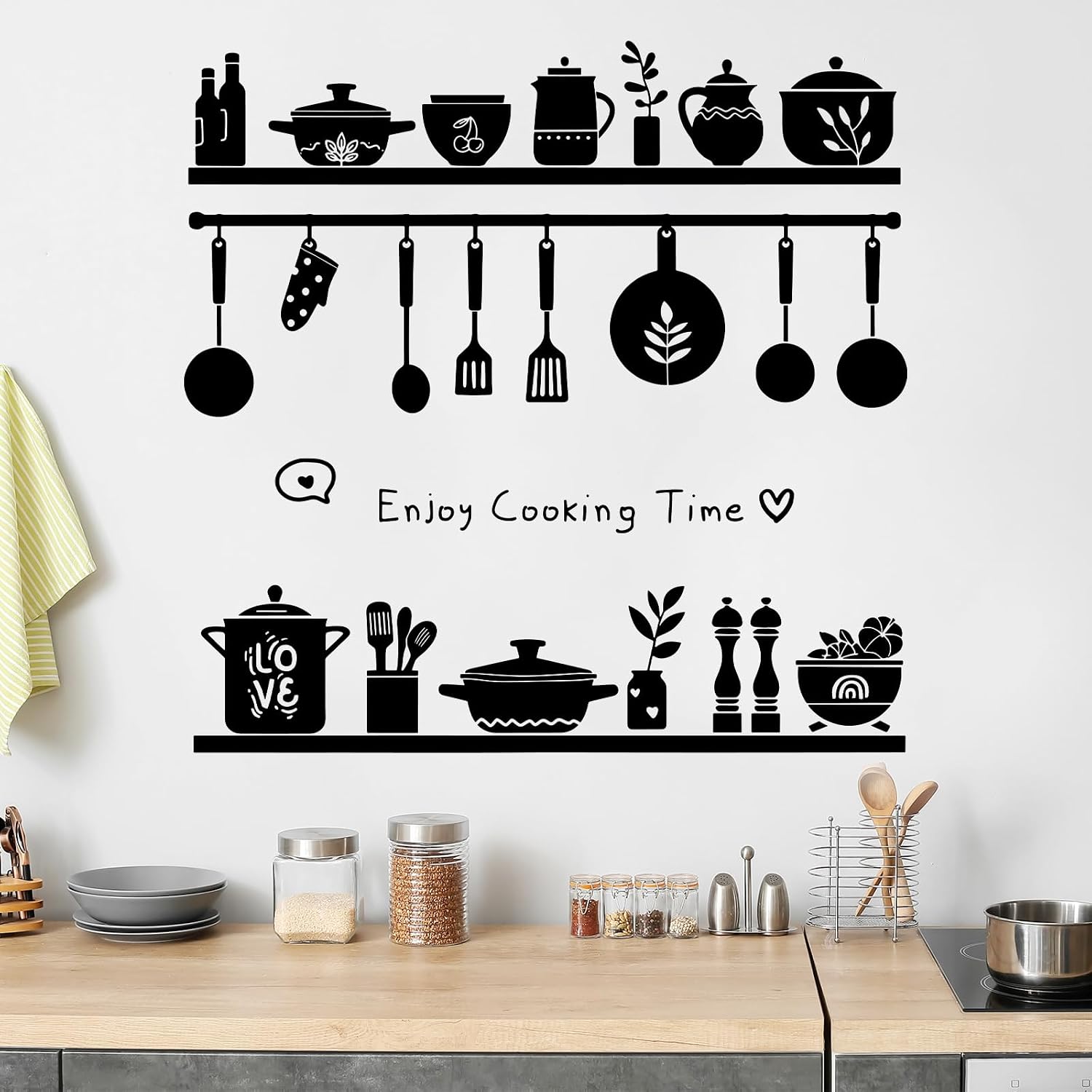 Kitchen Wall Stickers Silhouette Kitchen Tools and Pots On A Shelf Dining Room Wall Decals Removable