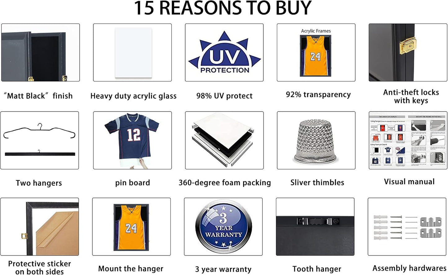 KCRasan Jersey Display Frame Case - Large Lockable Frames Shadow Box | UV Protection for Baseball Basketball Football