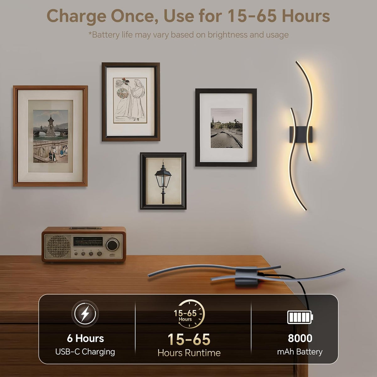 Battery Operated Wall Sconces Set of 2, Dimmable Modern LED Rechargeable Wall Light with Remote Control, Wall Decor for
