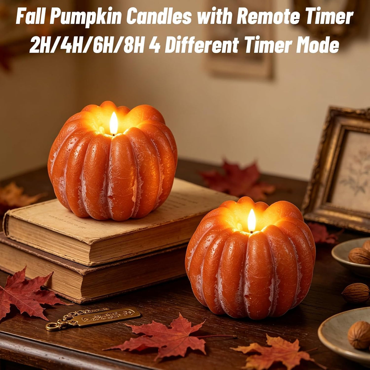 Wondise Orange Fall Decorations Real Wax Pumpkin Candles with Remote Timer | Battery Operated Fall Candles Fall Decor